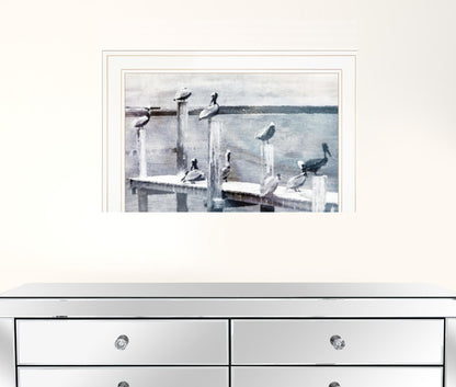 Birds On A Pier 2 White Framed Print Wall Art