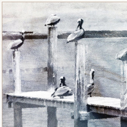 Birds On A Pier 2 White Framed Print Wall Art