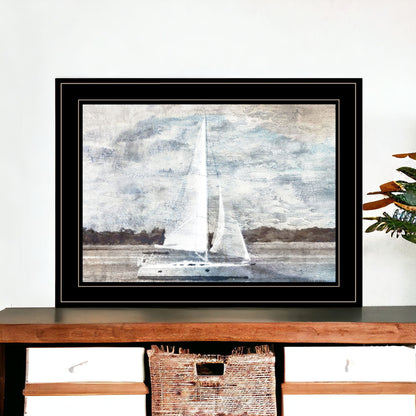 Sailboat On Water 3 Black Framed Print Wall Art