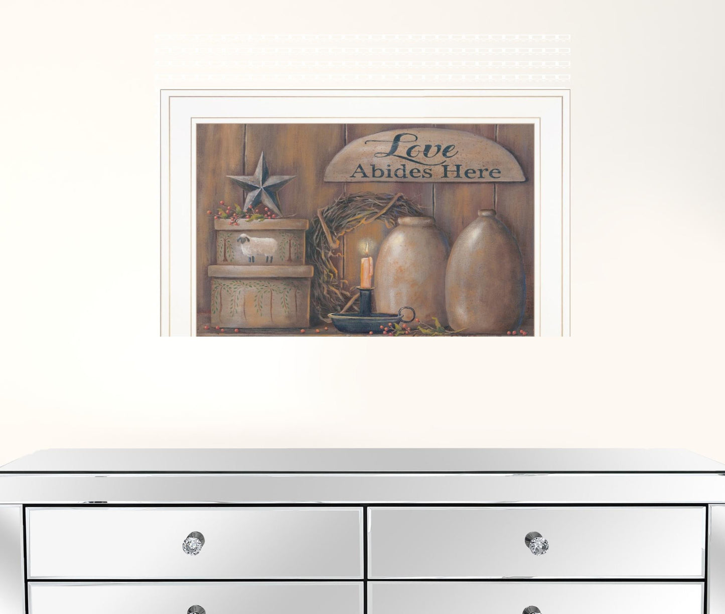 Love Abides Here Shelf 2 White Framed Print Wall Art