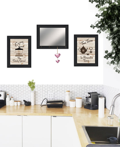 Set Of Three Enjoy Tea Time 6 Black Framed Print Kitchen Wall Art