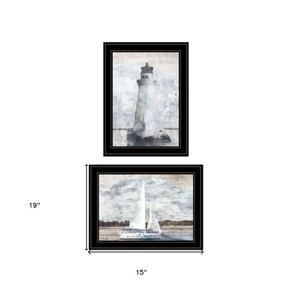 Set Of Two Lighthouse Sailboat 2 Black Framed Print Wall Art