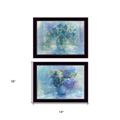 Set Of Two Susies Blue Bouquet 3 Black Framed Print Wall Art