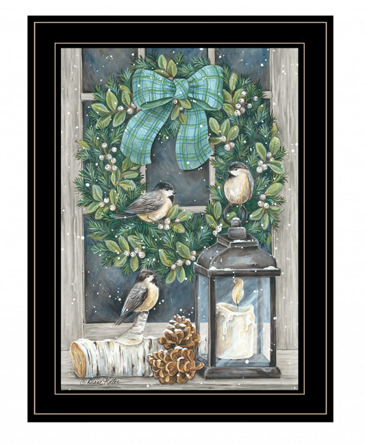 Winter Wreath 2 Black Framed Print Wall Art