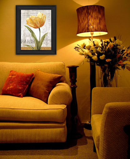 Golden Flower Black Framed Print Wall Art