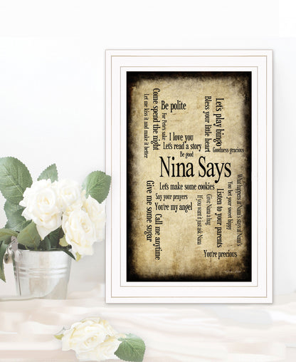 Nina Says 1 White Framed Print Wall Art