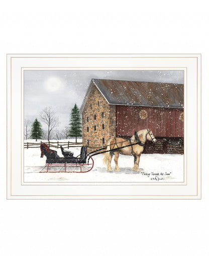 Dashing Through The Snow 1 White Framed Print Wall Art