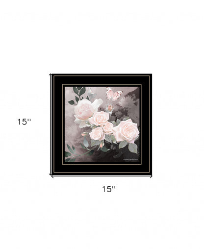 Pink Roses and Butterfly White Framed Print Wall Art