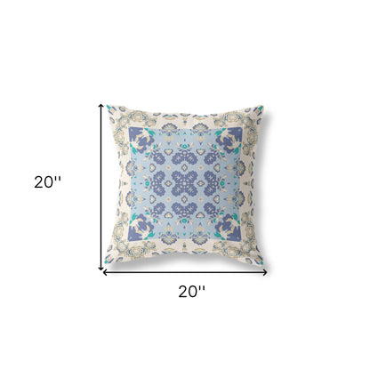 18” White Blue Rose Box Indoor Outdoor Zippered Throw Pillow