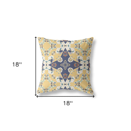 18” Yellow Navy Diamond Star Indoor Outdoor Zippered Throw Pillow