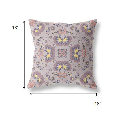 18" Pale Purple Floral Indoor Outdoor Zip Throw Pillow