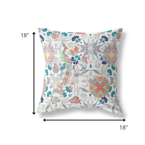 18" White Orange Peacock Indoor Outdoor Zip Throw Pillow