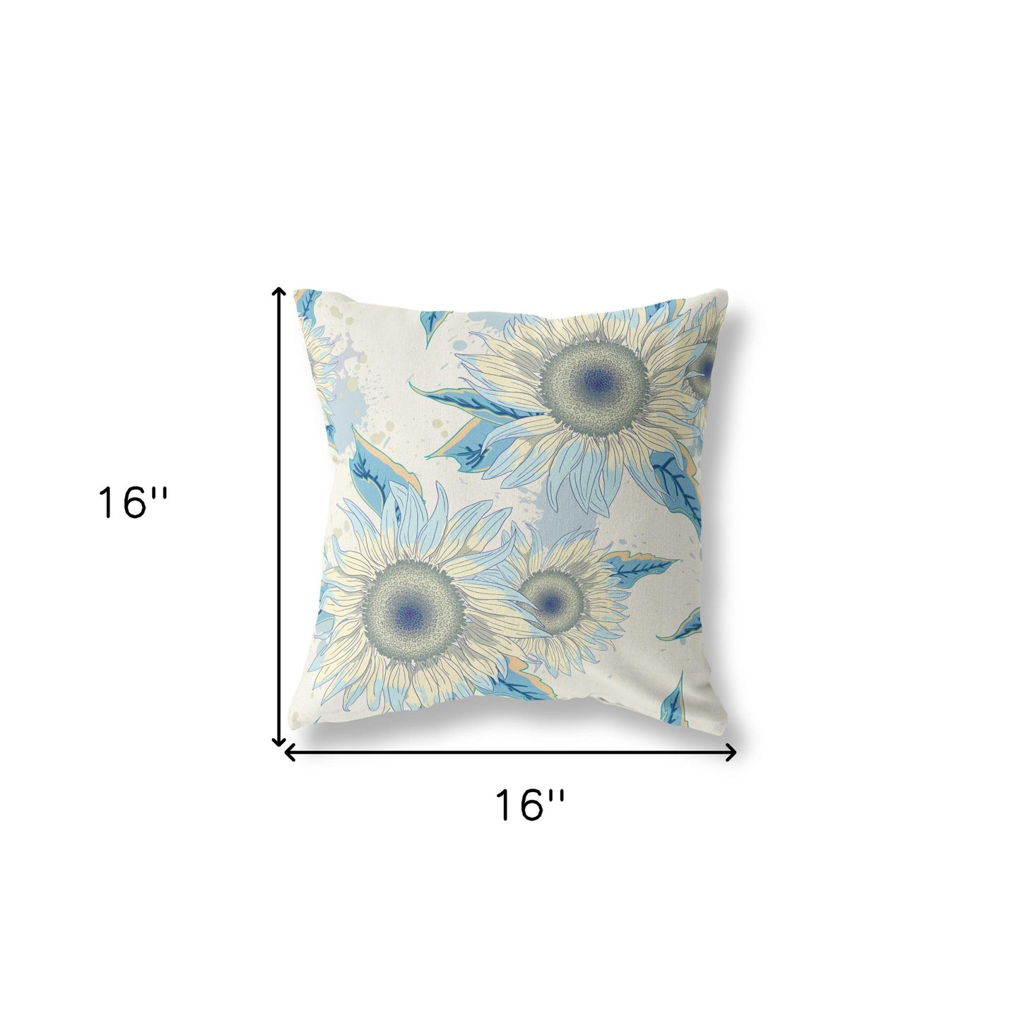 16" White Yellow Sunflower Indoor Outdoor Zippered Throw Pillow