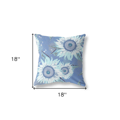 18" Blue White Sunflower Indoor Outdoor Zippered Throw Pillow