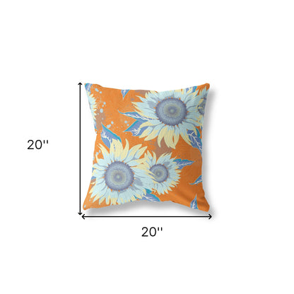 18" Orange Blue Sunflower Indoor Outdoor Zippered Throw Pillow