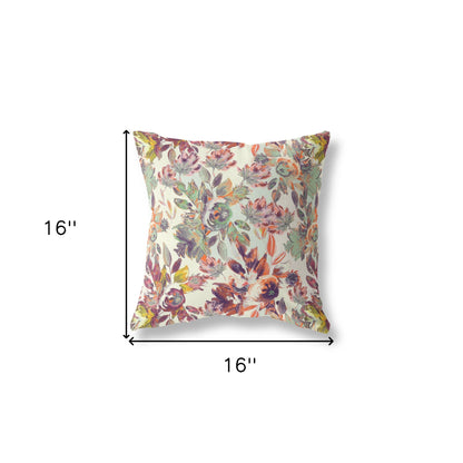 16” Orange Green Florals Indoor Outdoor Zippered Throw Pillow