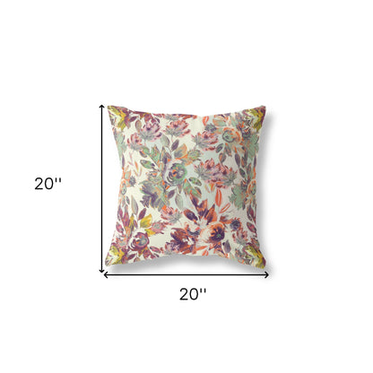 18” Orange Green Florals Indoor Outdoor Zippered Throw Pillow