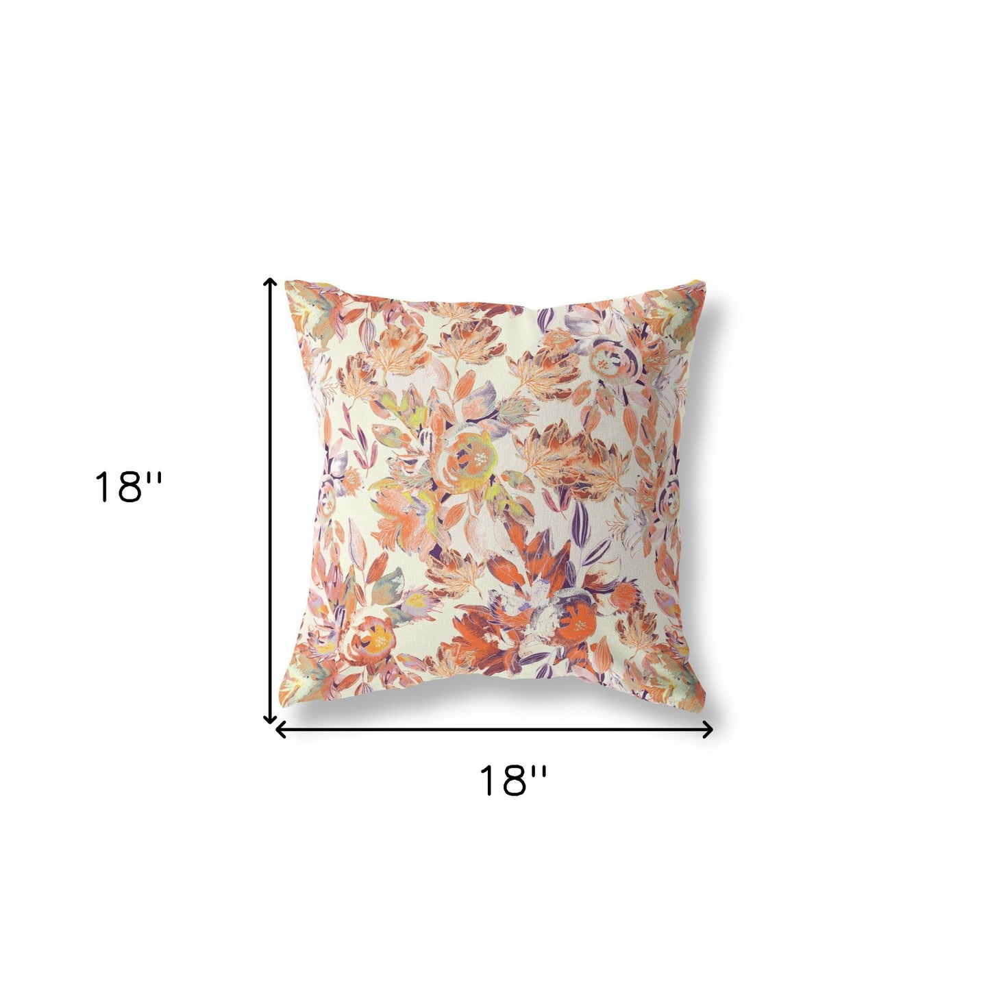 18” Peach Cream Florals Indoor Outdoor Zippered Throw Pillow