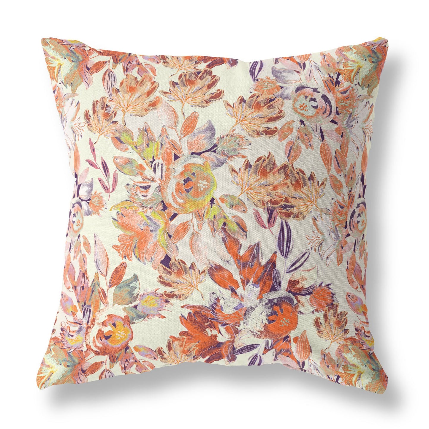 18” Peach Cream Florals Indoor Outdoor Zippered Throw Pillow