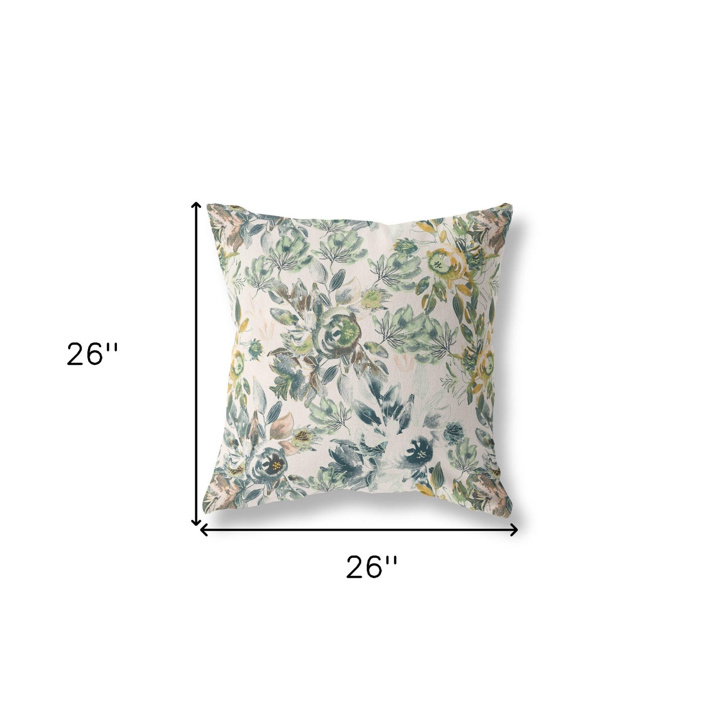 18” White Green Florals Indoor Outdoor Zippered Throw Pillow