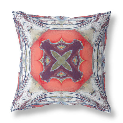 16” Gray Peach Geo Tribal Indoor Outdoor Throw Pillow