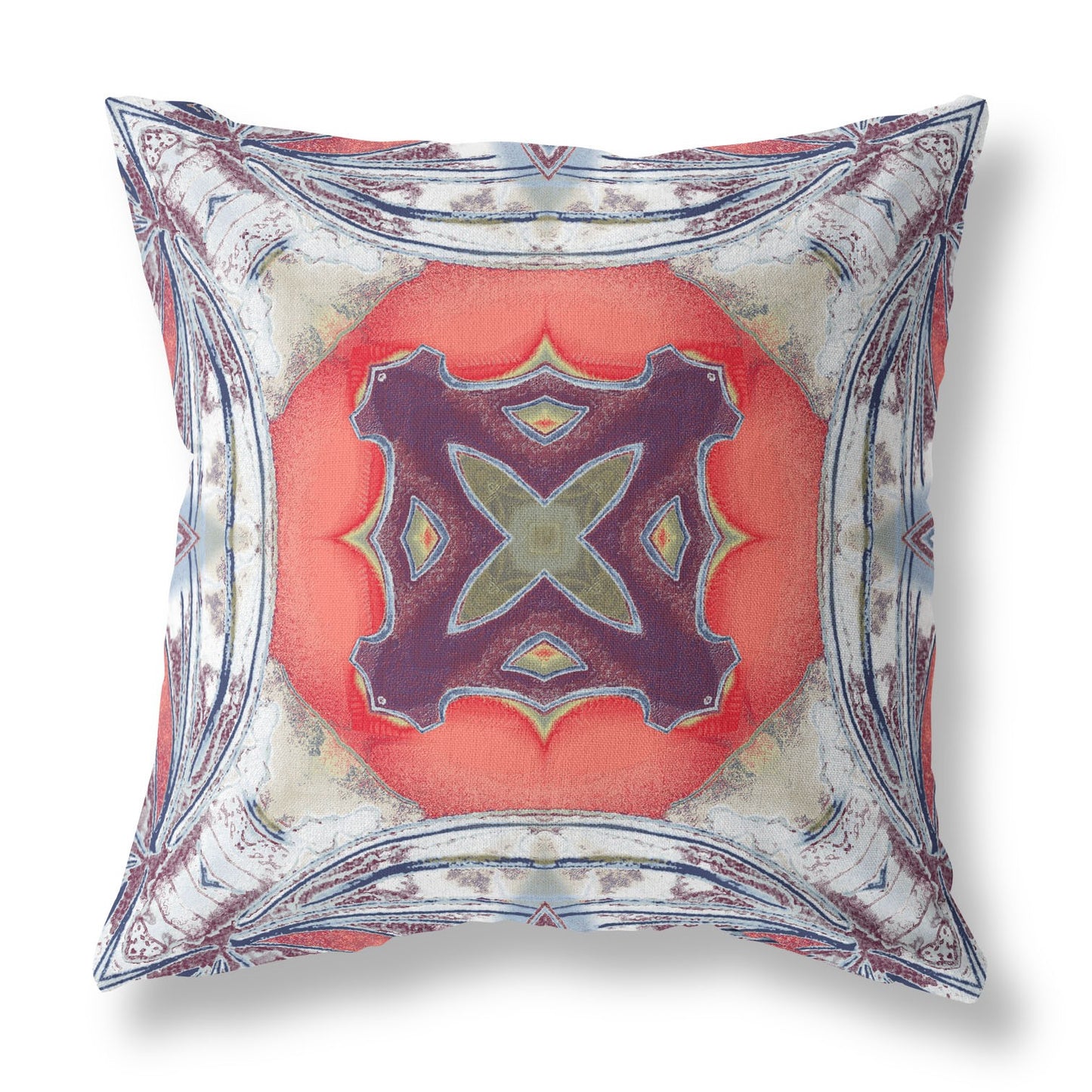 18” Gray Peach Geo Tribal Indoor Outdoor Throw Pillow