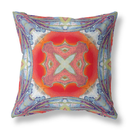 16” Blue Orange Geo Tribal Indoor Outdoor Throw Pillow