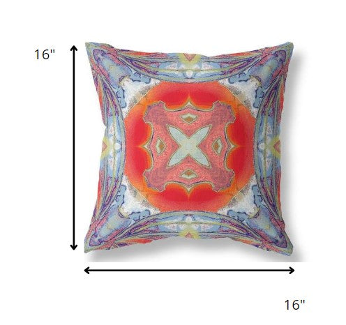 16” Blue Orange Geo Tribal Indoor Outdoor Throw Pillow