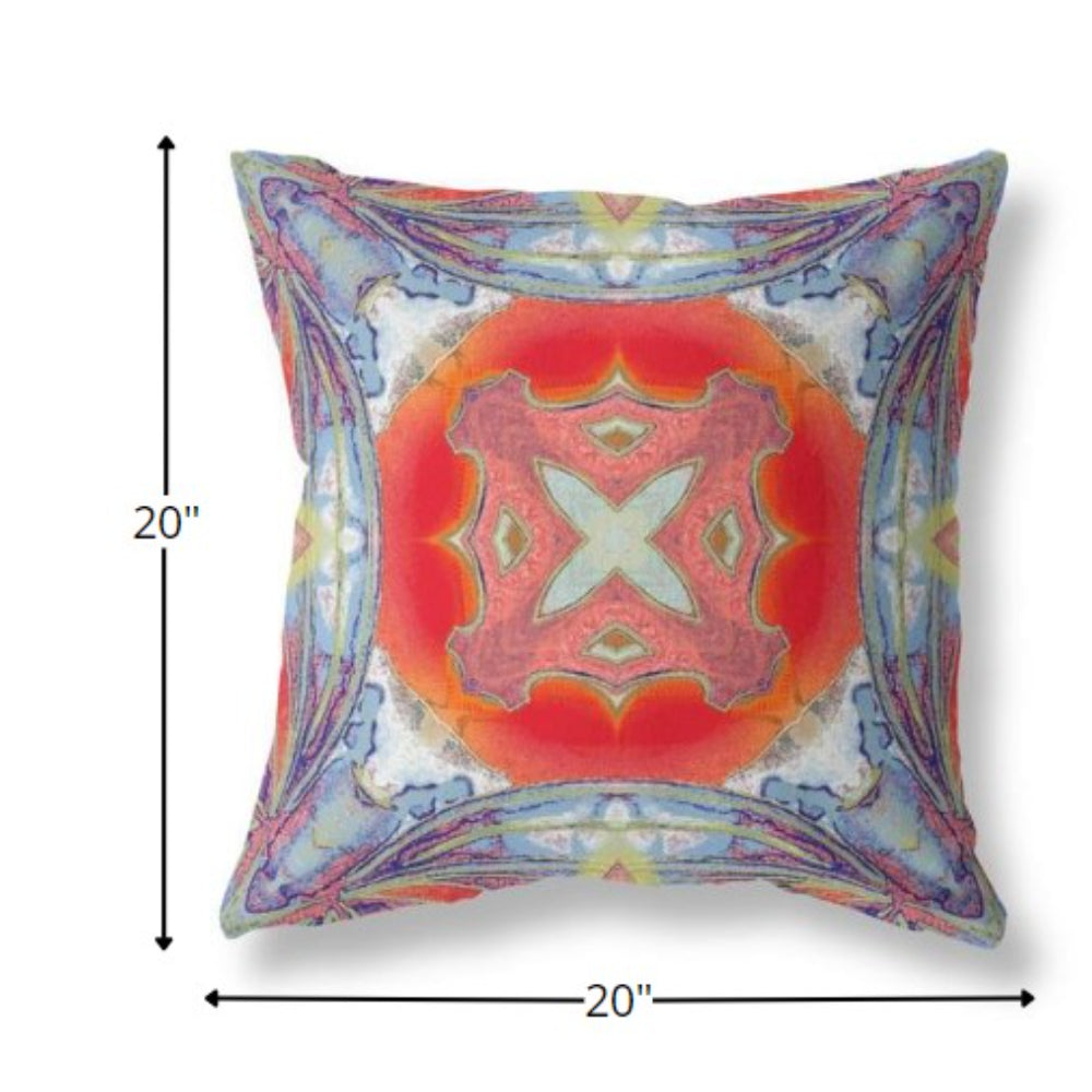 18” Blue Orange Geo Tribal Indoor Outdoor Throw Pillow