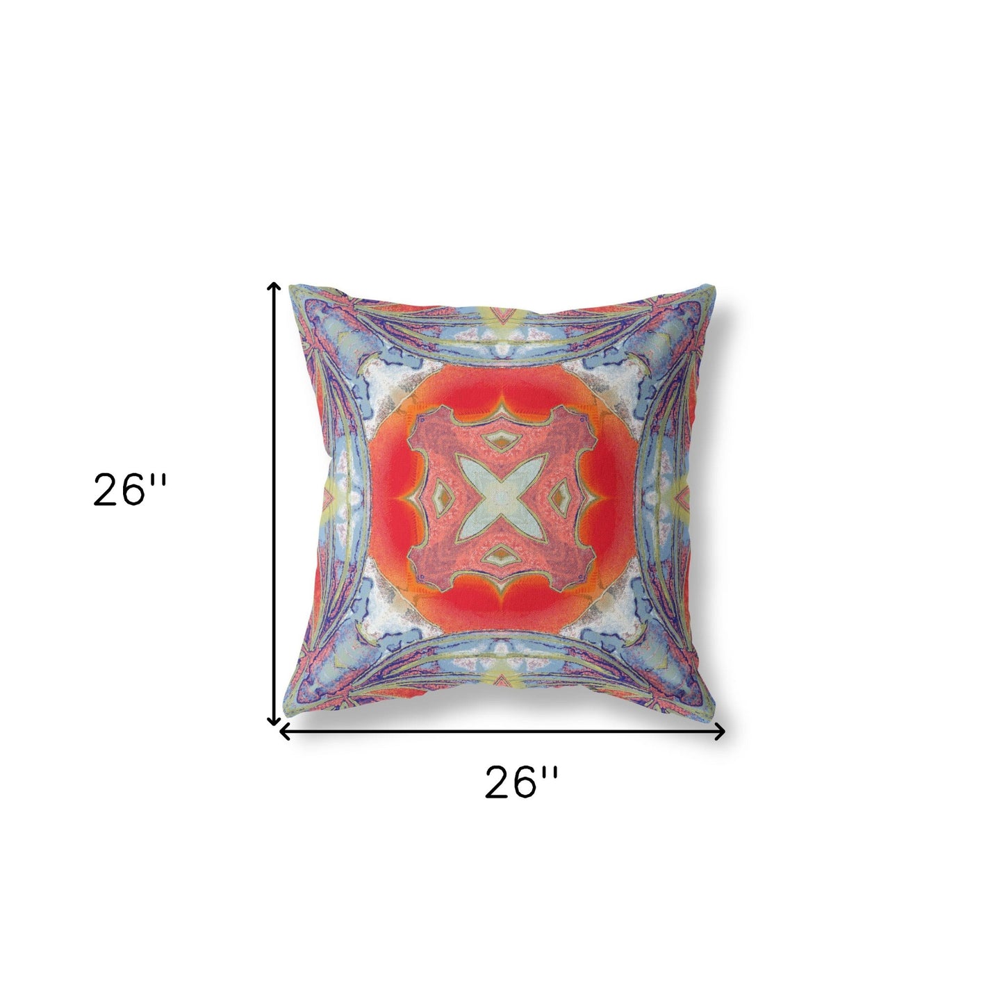 18” Blue Orange Geo Tribal Indoor Outdoor Throw Pillow