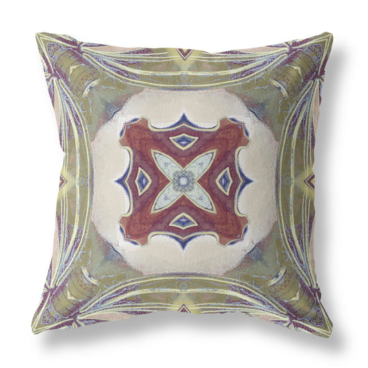 16” Green Brown Geo Tribal Indoor Outdoor Throw Pillow