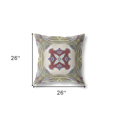 18” Green Brown Geo Tribal Indoor Outdoor Throw Pillow