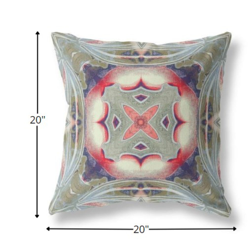 18” Sage Pink Geo Tribal Indoor Outdoor Throw Pillow