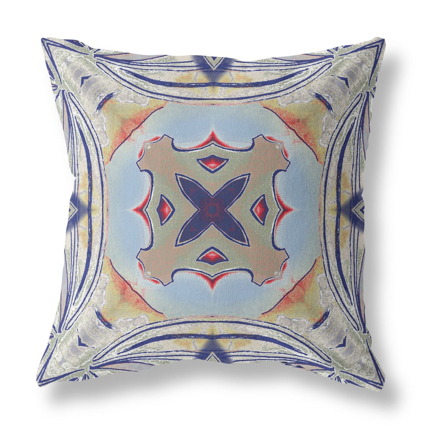 16” Navy Sage Geo Tribal Indoor Outdoor Throw Pillow