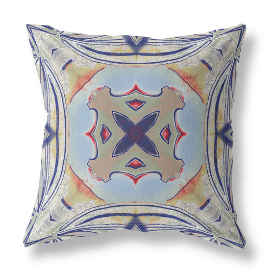 16” Navy Sage Geo Tribal Indoor Outdoor Throw Pillow