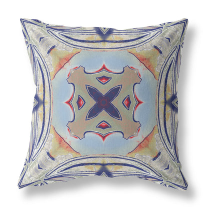 18” Navy Sage Geo Tribal Indoor Outdoor Throw Pillow