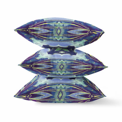 16” Blue Green Geo Tribal Indoor Outdoor Throw Pillow