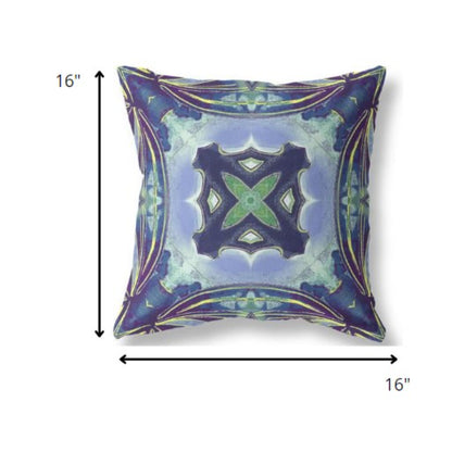 16” Blue Green Geo Tribal Indoor Outdoor Throw Pillow