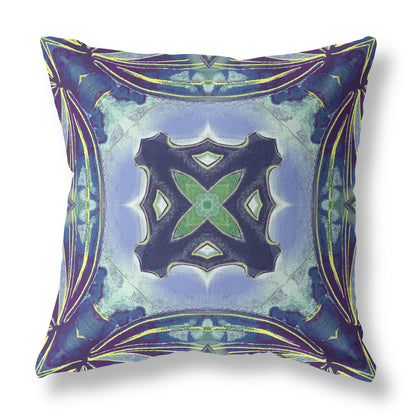 18” Blue Green Geo Tribal Indoor Outdoor Throw Pillow