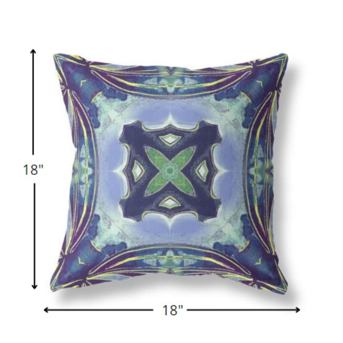 18” Blue Green Geo Tribal Indoor Outdoor Throw Pillow