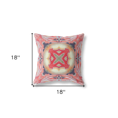 18” Peach Red Geo Tribal Indoor Outdoor Throw Pillow