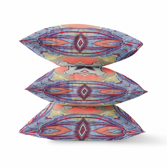 18” Purple Orange Geo Tribal Indoor Outdoor Throw Pillow