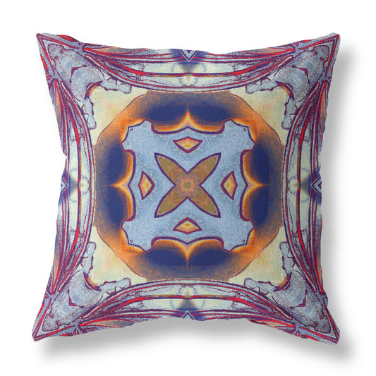 16” Indigo Yellow Geo Tribal Indoor Outdoor Throw Pillow