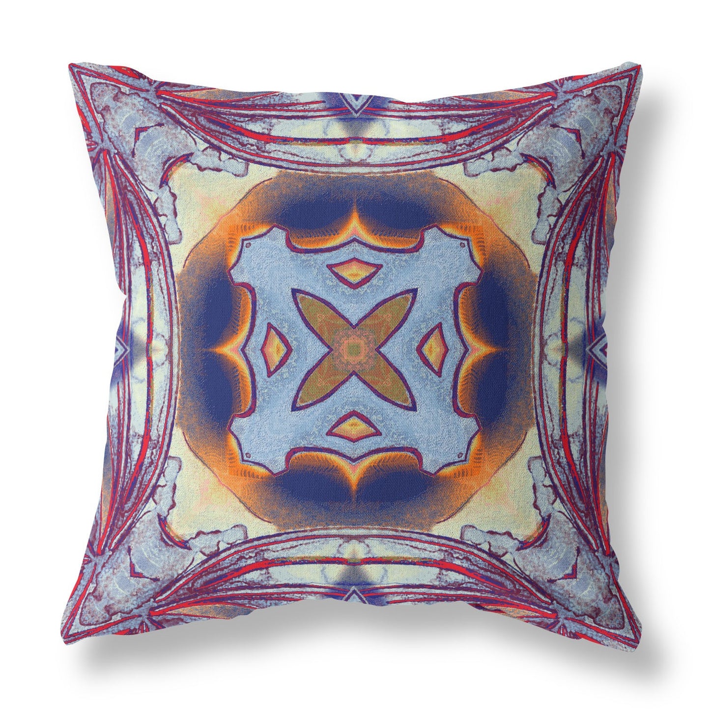 18” Indigo Yellow Geo Tribal Indoor Outdoor Throw Pillow