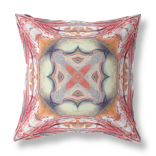 16” Red Orange Geo Tribal Indoor Outdoor Throw Pillow