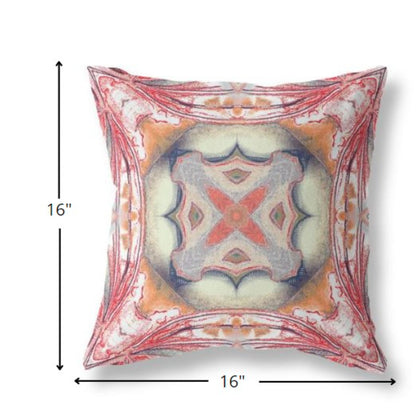 16” Red Orange Geo Tribal Indoor Outdoor Throw Pillow