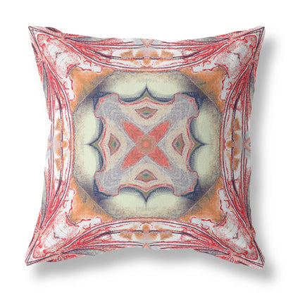 18” Red Orange Geo Tribal Indoor Outdoor Throw Pillow