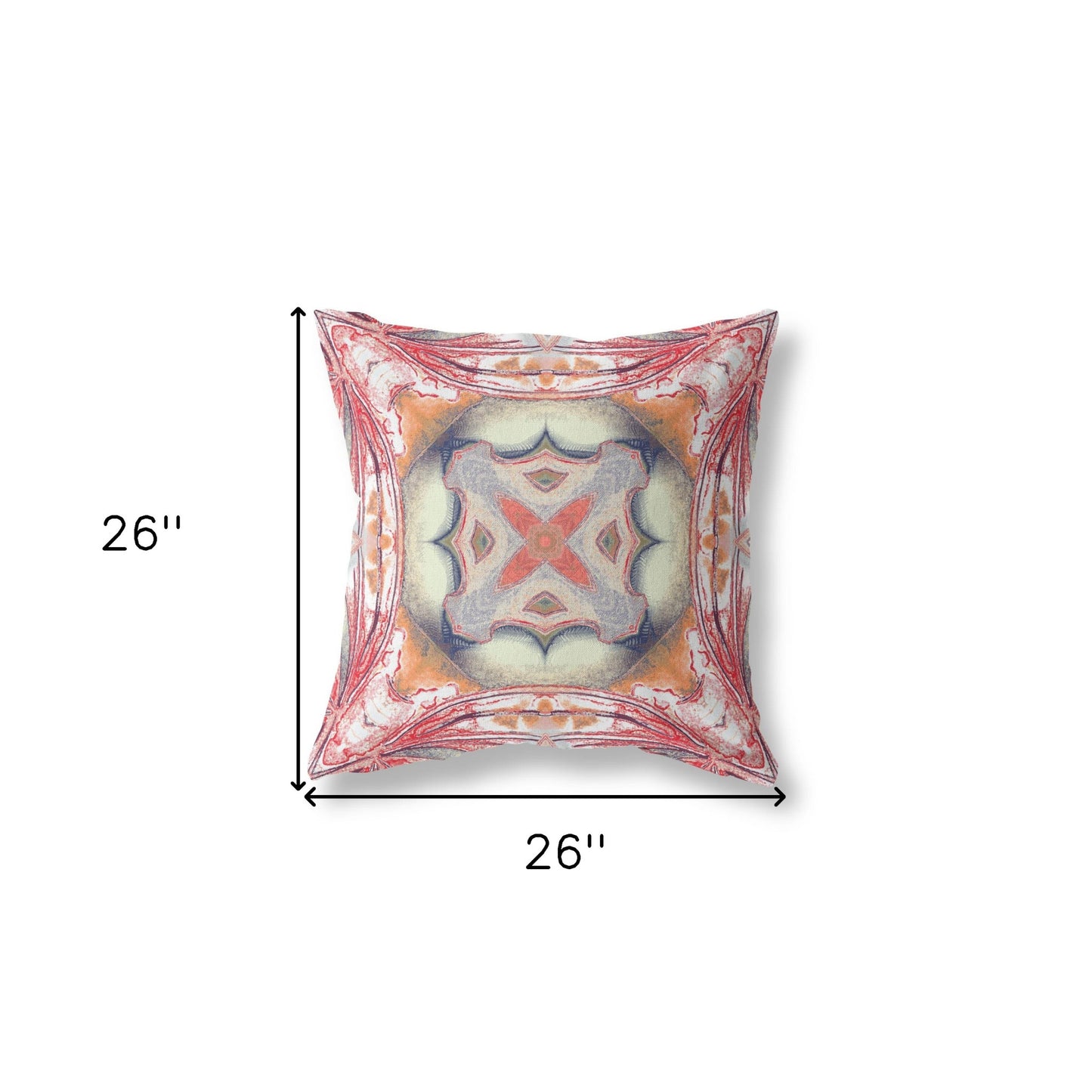 18” Red Orange Geo Tribal Indoor Outdoor Throw Pillow