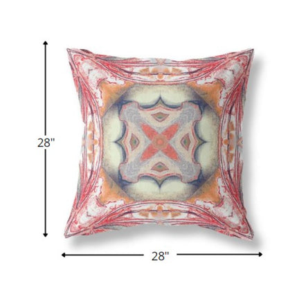 18” Red Orange Geo Tribal Indoor Outdoor Throw Pillow