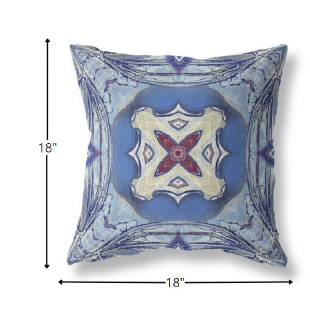 18” Blue Cream Geo Tribal Indoor Outdoor Throw Pillow